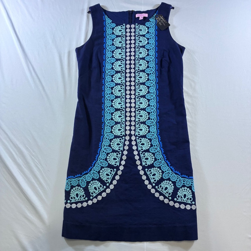 Lilly Pulitzer Navy Blue Soutache Embroidered Shift Dress Sleeveless Size 2